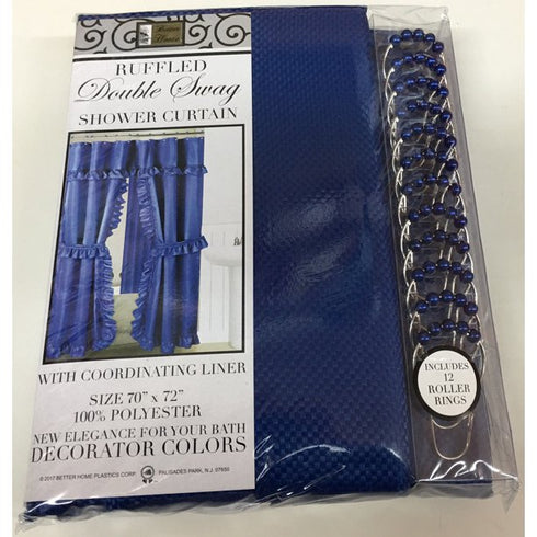 Mosaic Double Swag Fabric Shower Curtain with Ring Hooks, 2 Tie Backs - 70 x 72 in.